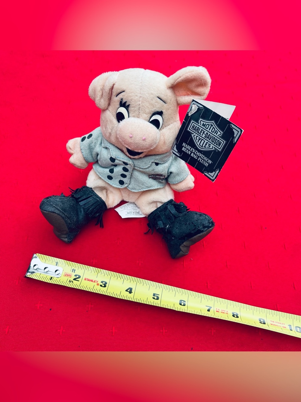 Vintage Harley-Davidson Pink Plush Piglet with Gray Jacket and Black Boots - Picture 2 of 5